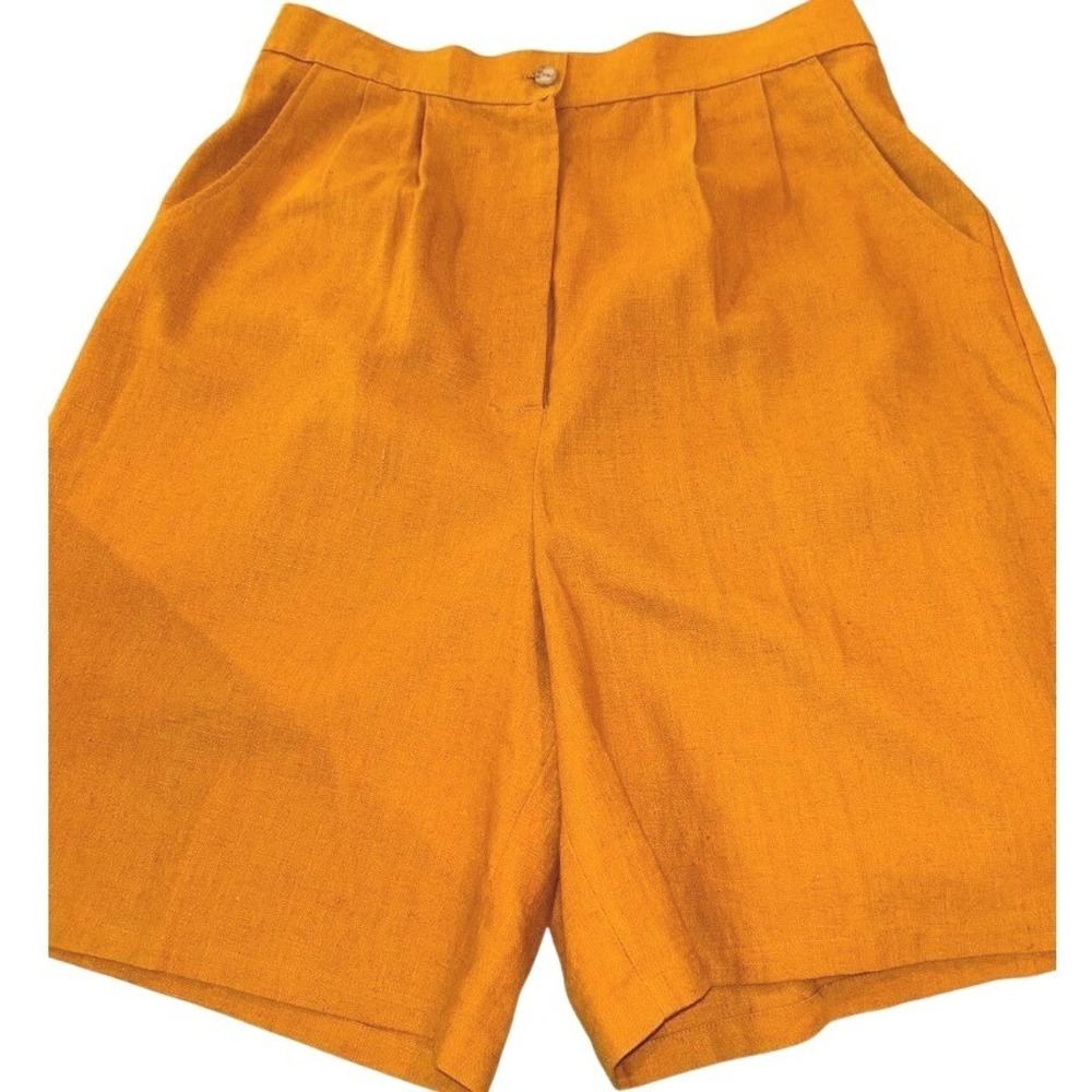 Adrian Jordan Mustard Yellow Linen‎ Blend Pleated High Waist Shorts Womens 16